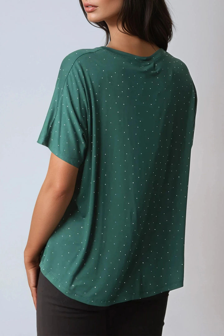 Green Embellished Round Neck T-Shirt - jqwholesale.com