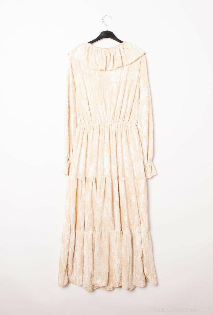Long Pleated Velvet Ruffle Dress