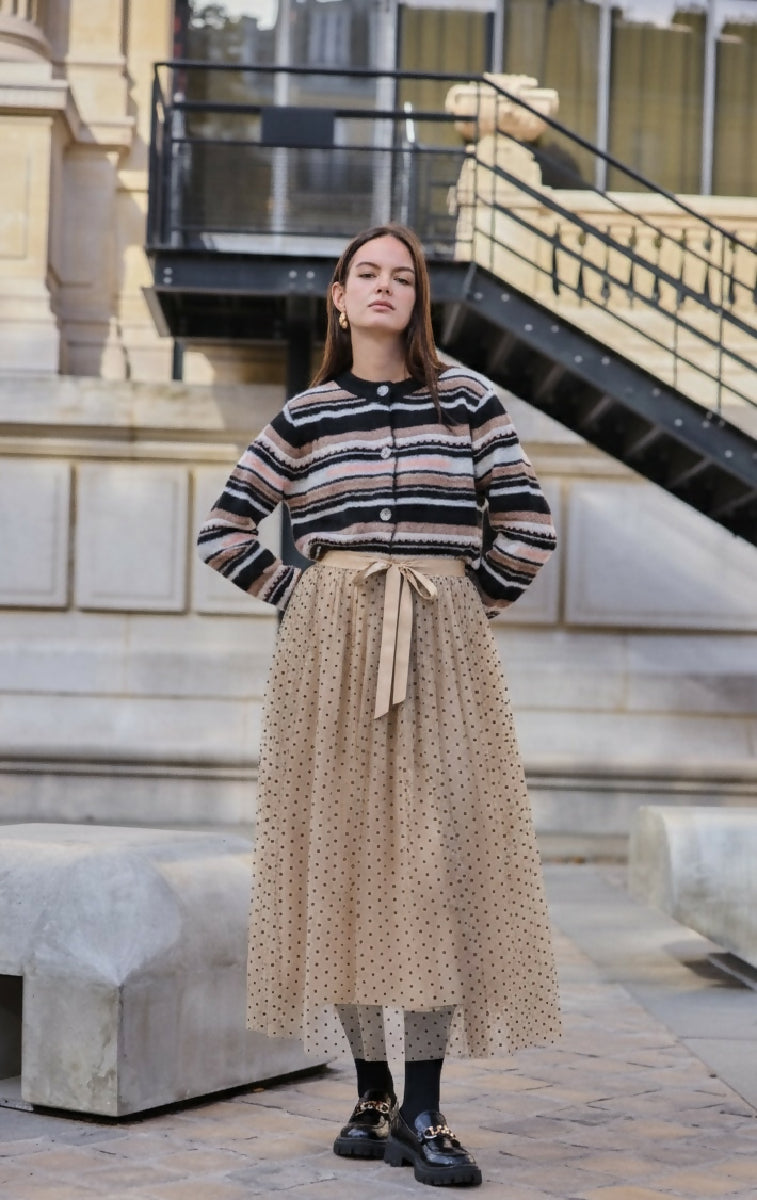 Long polka dot tulle skirt - Taupe - jqwholesale.com