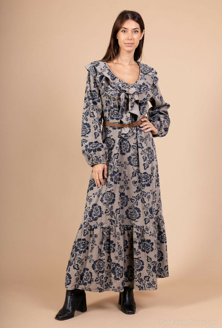 Long Floral Corduroy Dress — Chic Bohemian