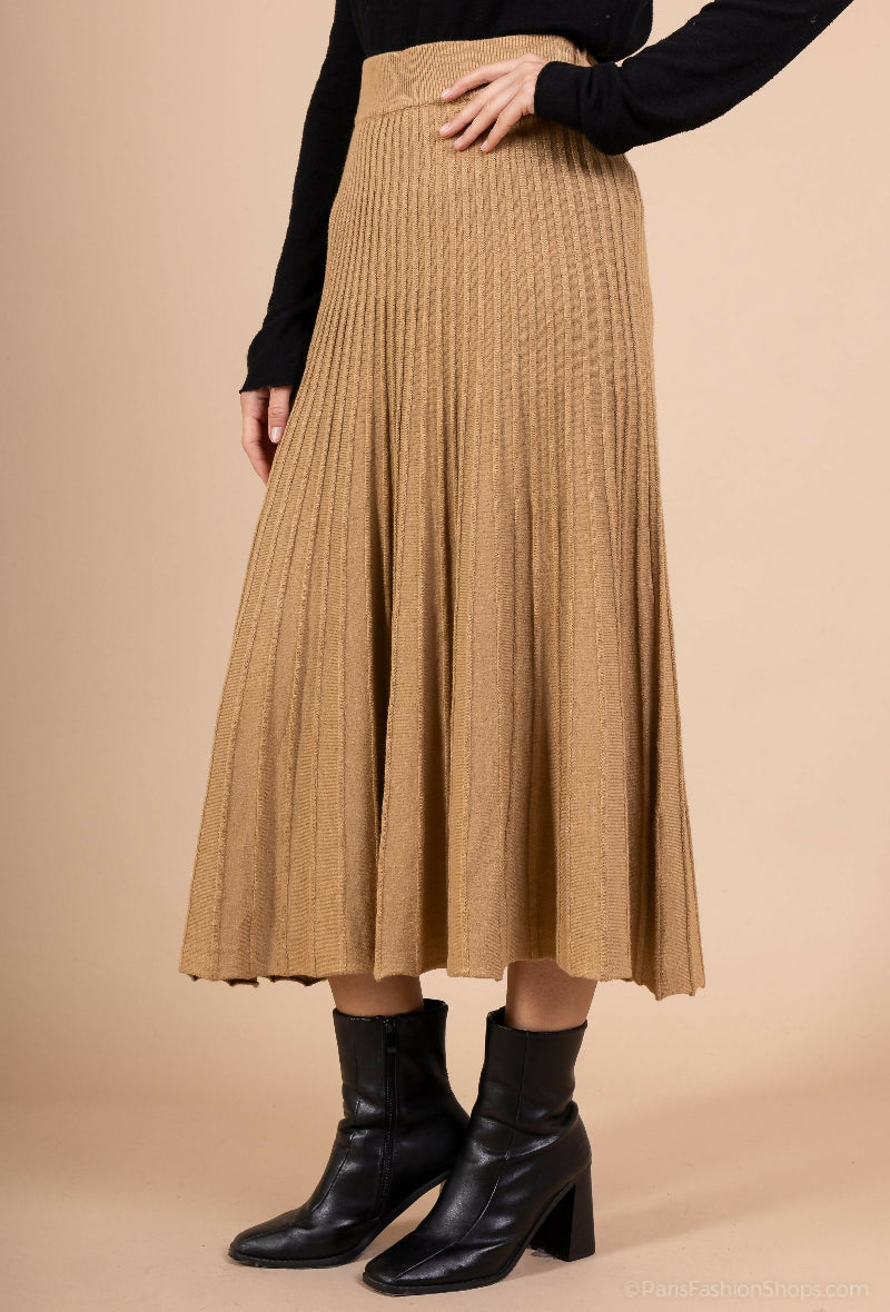 Knit Pleated Midi Skirt