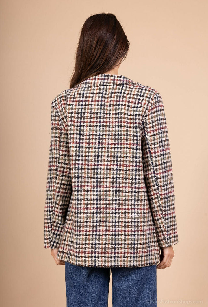 Plaid Blazer with Brooch