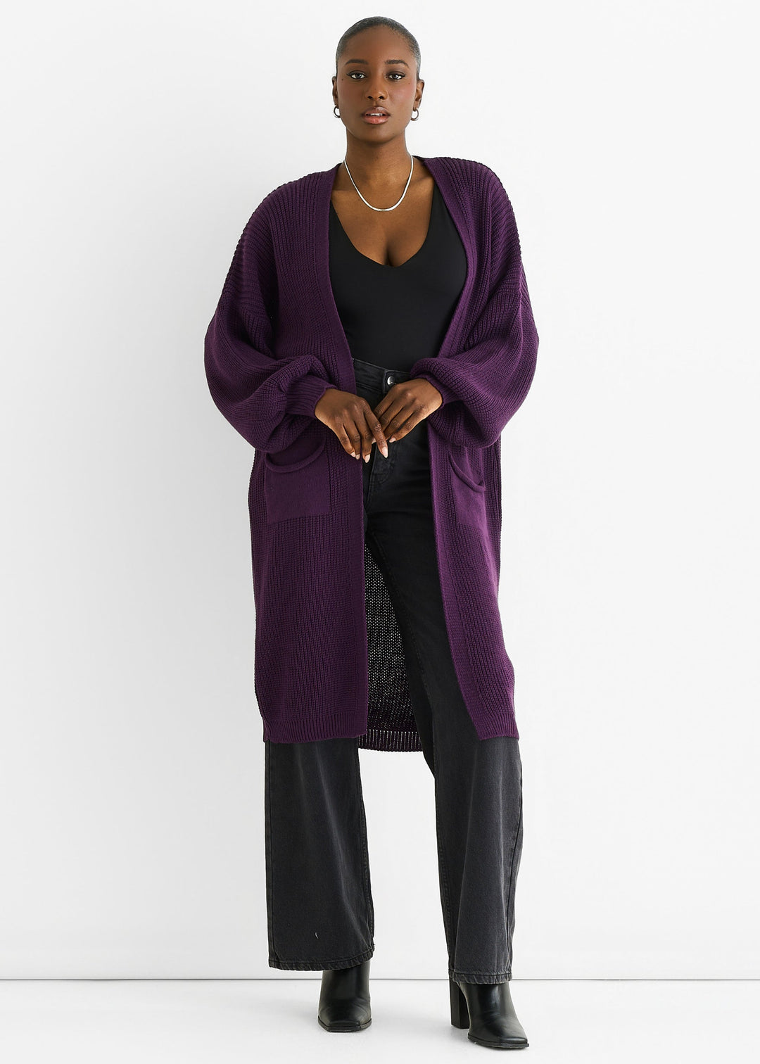 Purple Chunky Knit Long Cardigan - jqwholesale.com
