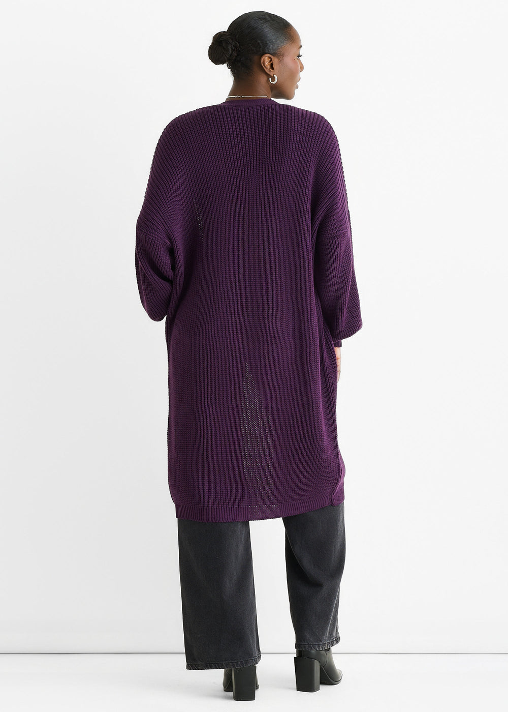 Purple Chunky Knit Long Cardigan - jqwholesale.com