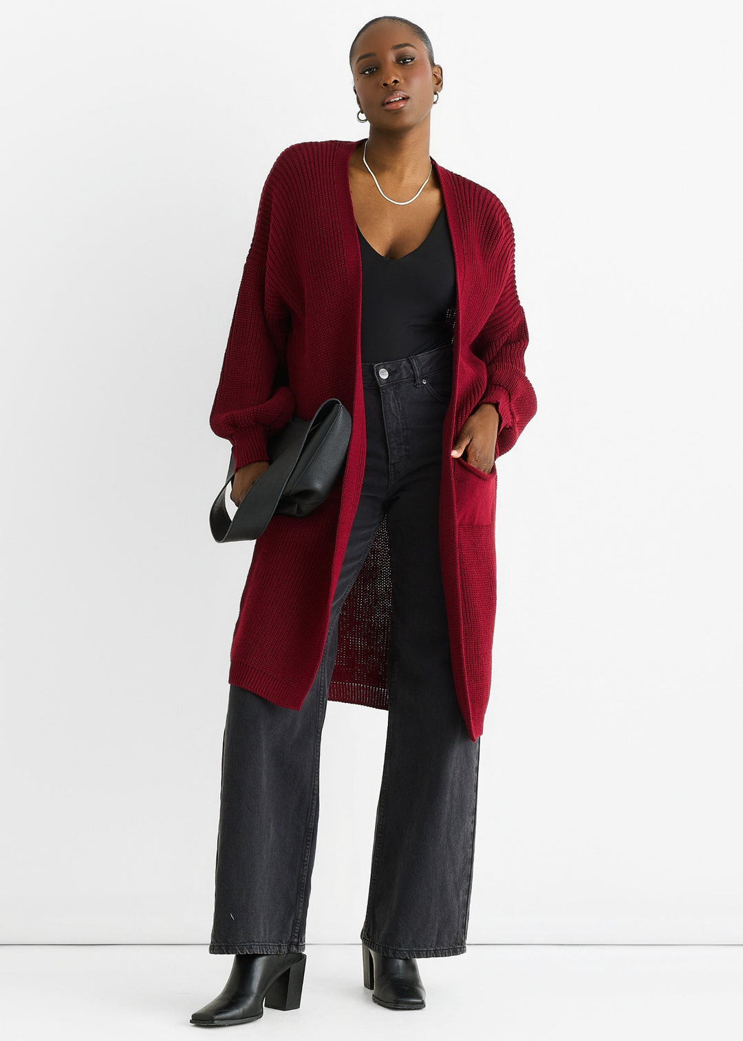 Red Chunky Knit Long Cardigan - jqwholesale.com