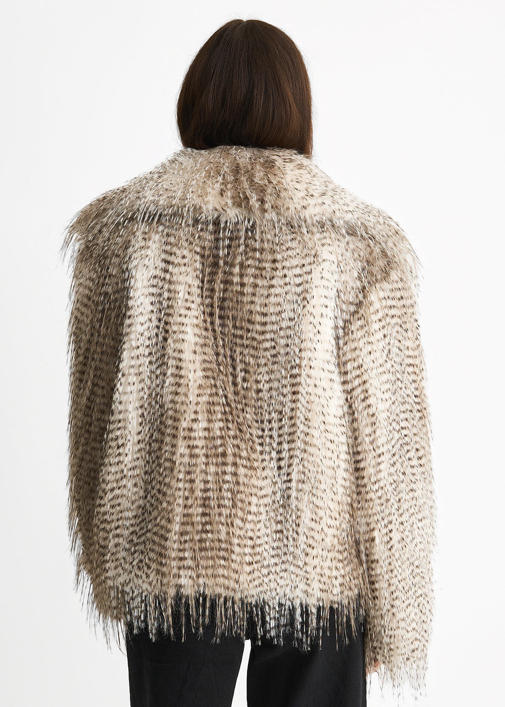 Brown Snow Leopard Faux Fur Short Jacket - jqwholesale.com