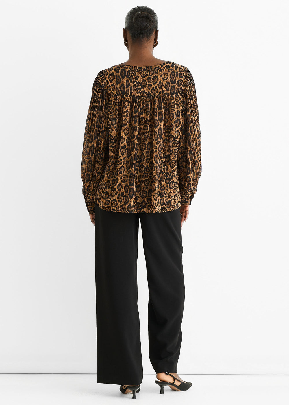 Brown Chiffon Animal Print Pleated Shift Shirt Blouse - jqwholesale.com
