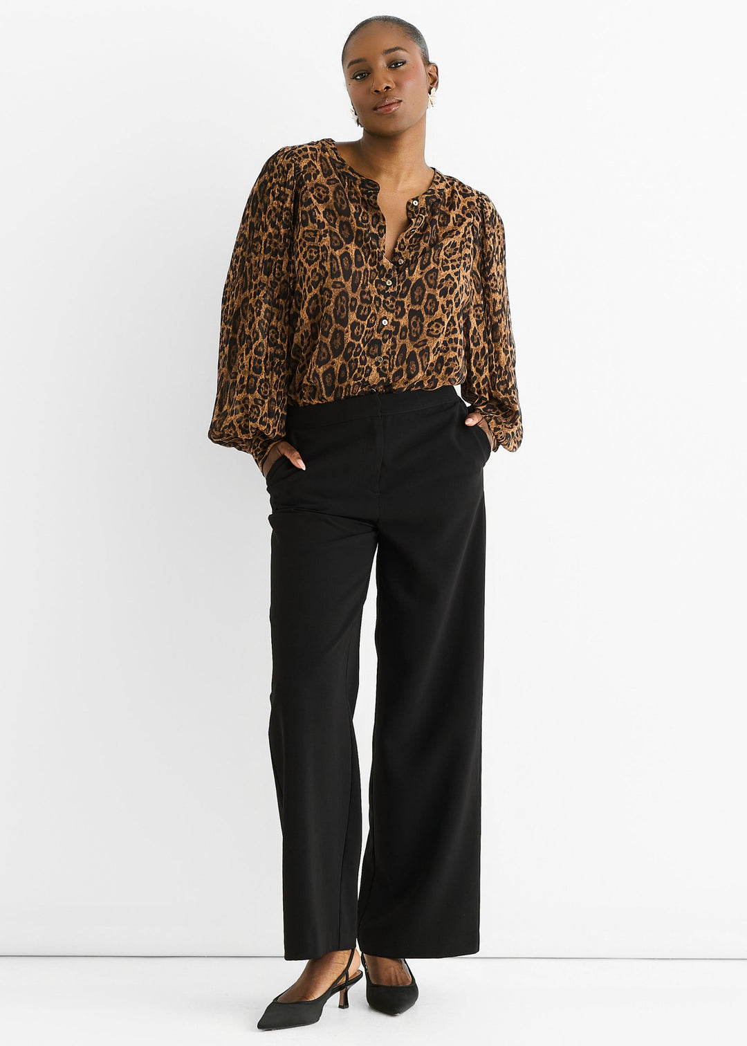 Brown Chiffon Animal Print Pleated Shift Shirt Blouse - jqwholesale.com