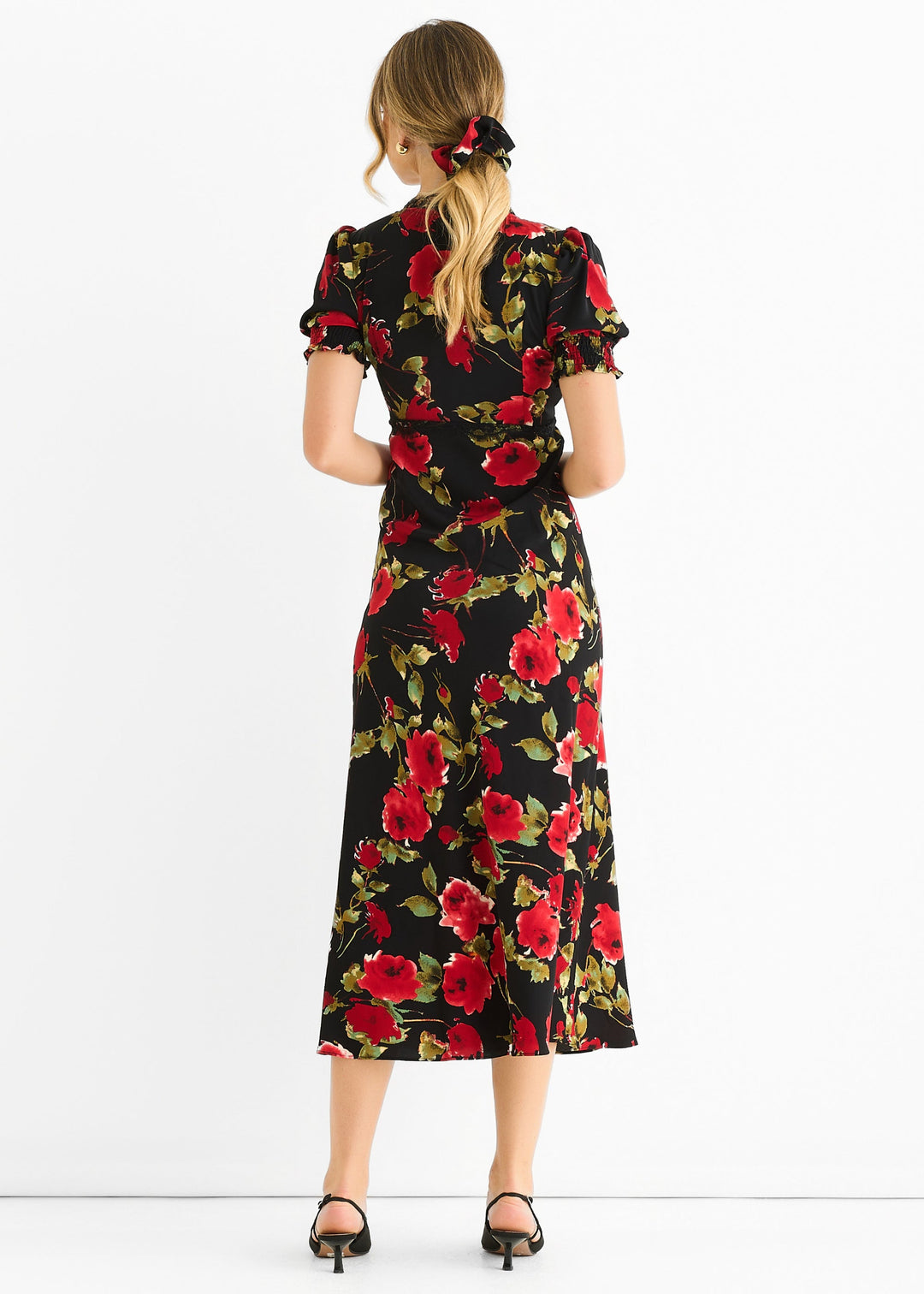 Black Floral Lace Trim Detail Midi Dress - jqwholesale.com