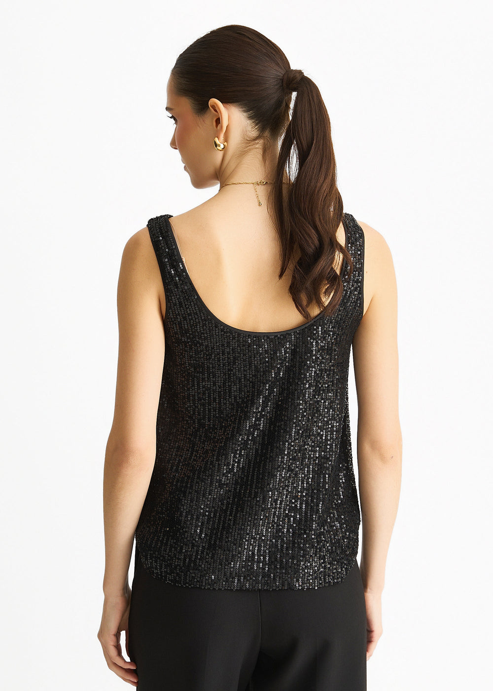 Black Sequin Cowl Neck Cami Top - jqwholesale.com