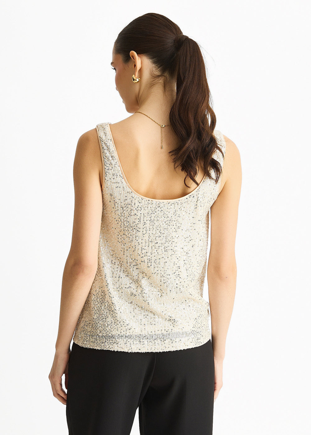 Champagne Sequin Cowl Neck Cami Top - jqwholesale.com