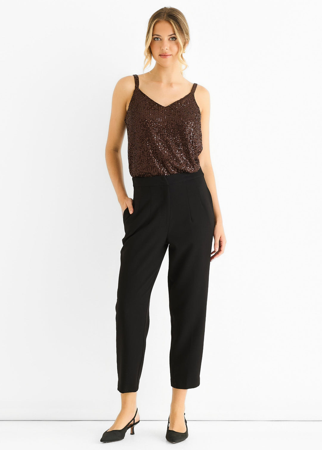 Black Ankle Grazer Cigarette Tailoring Trousers - jqwholesale.com