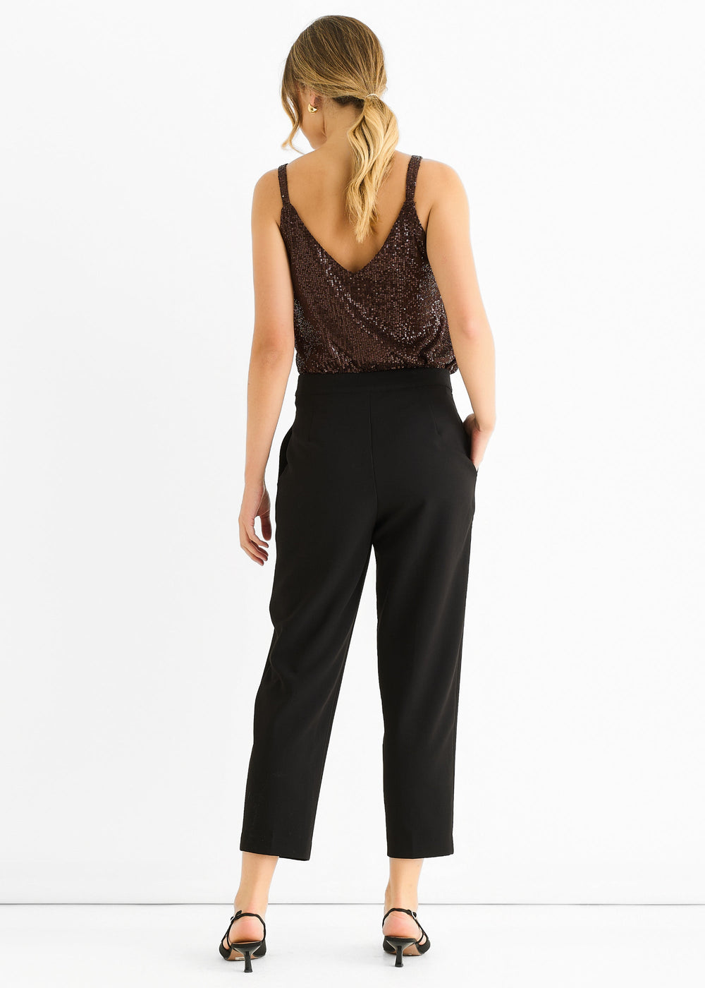 Black Ankle Grazer Cigarette Tailoring Trousers - jqwholesale.com