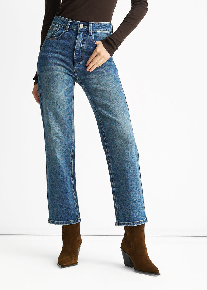 Blue Mid Rise Straight Leg Jeans - jqwholesale.com