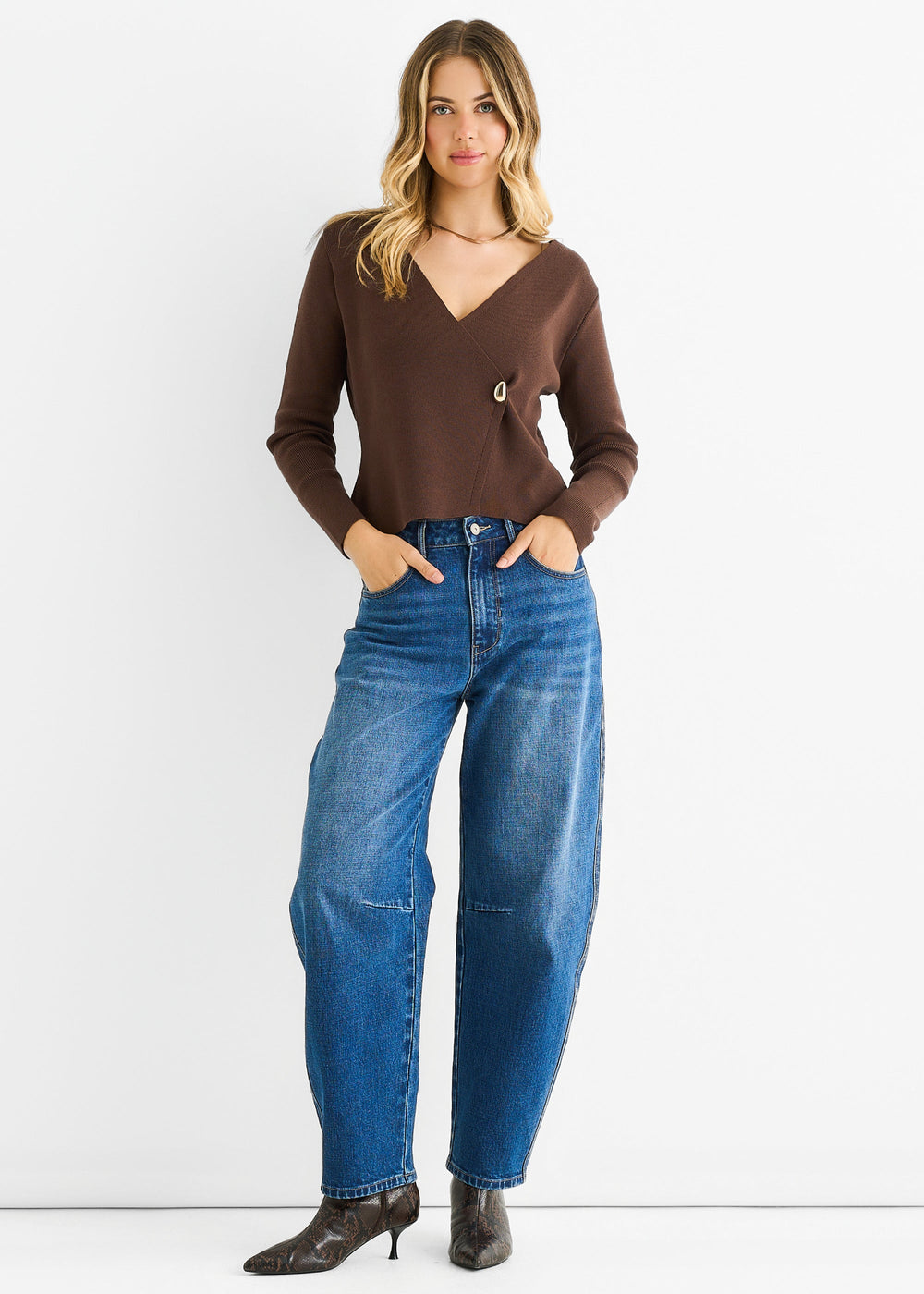Chocolate Button Wrap Compact Knit Cardigan - jqwholesale.com