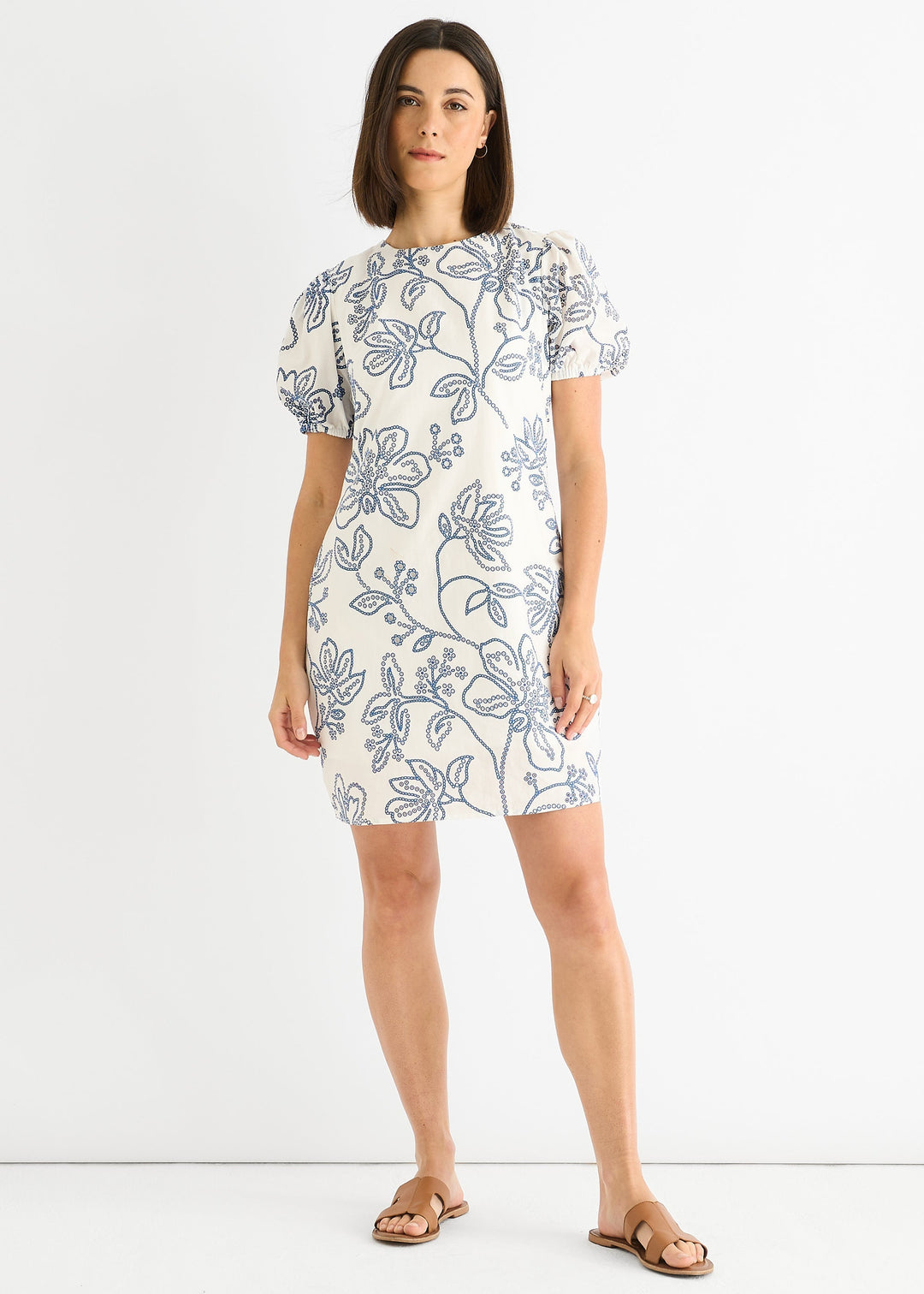 White Blue Floral Embroidered Mini Dress - jqwholesale.com