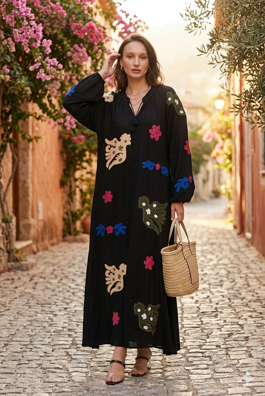 Embroidered Maxi Dress with Statement Motifs | Wholesale Dresses JQ WHOLESALE EUROPE Embroidered Maxi Dress with Statement Motifs | Wholesale Dresses JQ WHOLESALE EUROPE