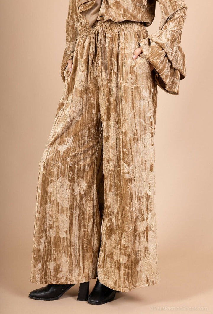 Embroidered Velvet Palazzo Trousers