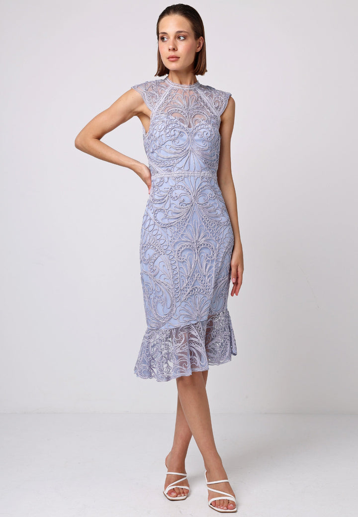 Bodycon Lace Midi Dress In Lavender - ANGELEYE