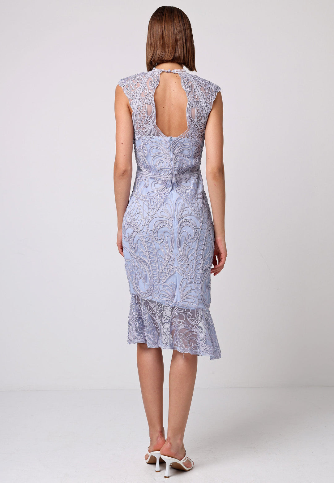 Bodycon Lace Midi Dress In Lavender - ANGELEYE