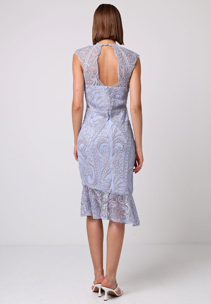 Bodycon Lace Midi Dress In Lavender - ANGELEYE