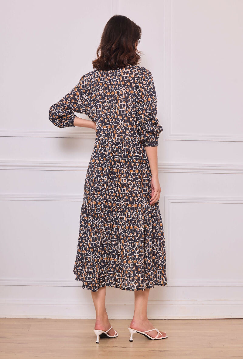 Mid-length cotton shirt dress - Blue