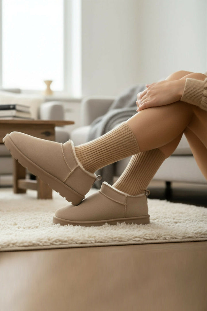 CAMEL FAUX SUEDE CLASSIC MICRO COZY SLIPPER BOOTS (PACK OF 12 PAIRS UK3-UK8)