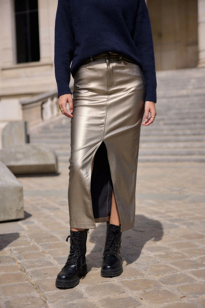 (5P.PACK) Gold faux leather pencil skirt - Bronze