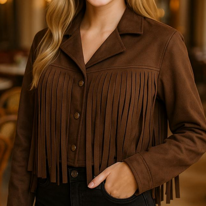 Tassled Suedette Button Jacket - jqwholesale.com