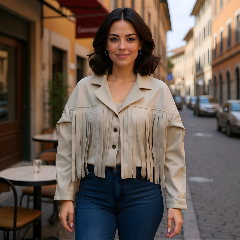 Tassled Suedette Button Jacket - jqwholesale.com