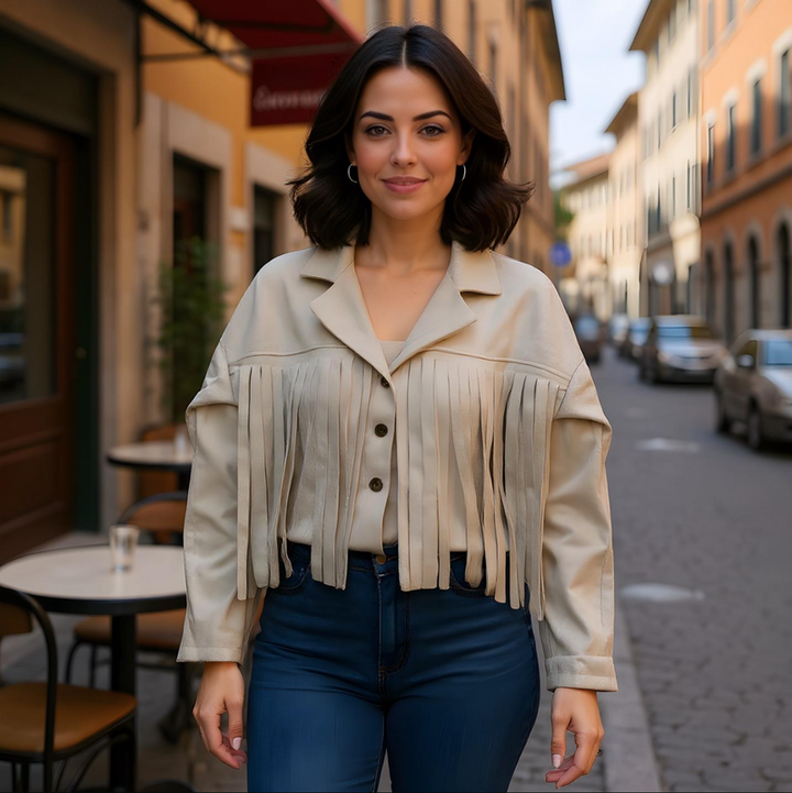 Tassled Suedette Button Jacket - jqwholesale.com