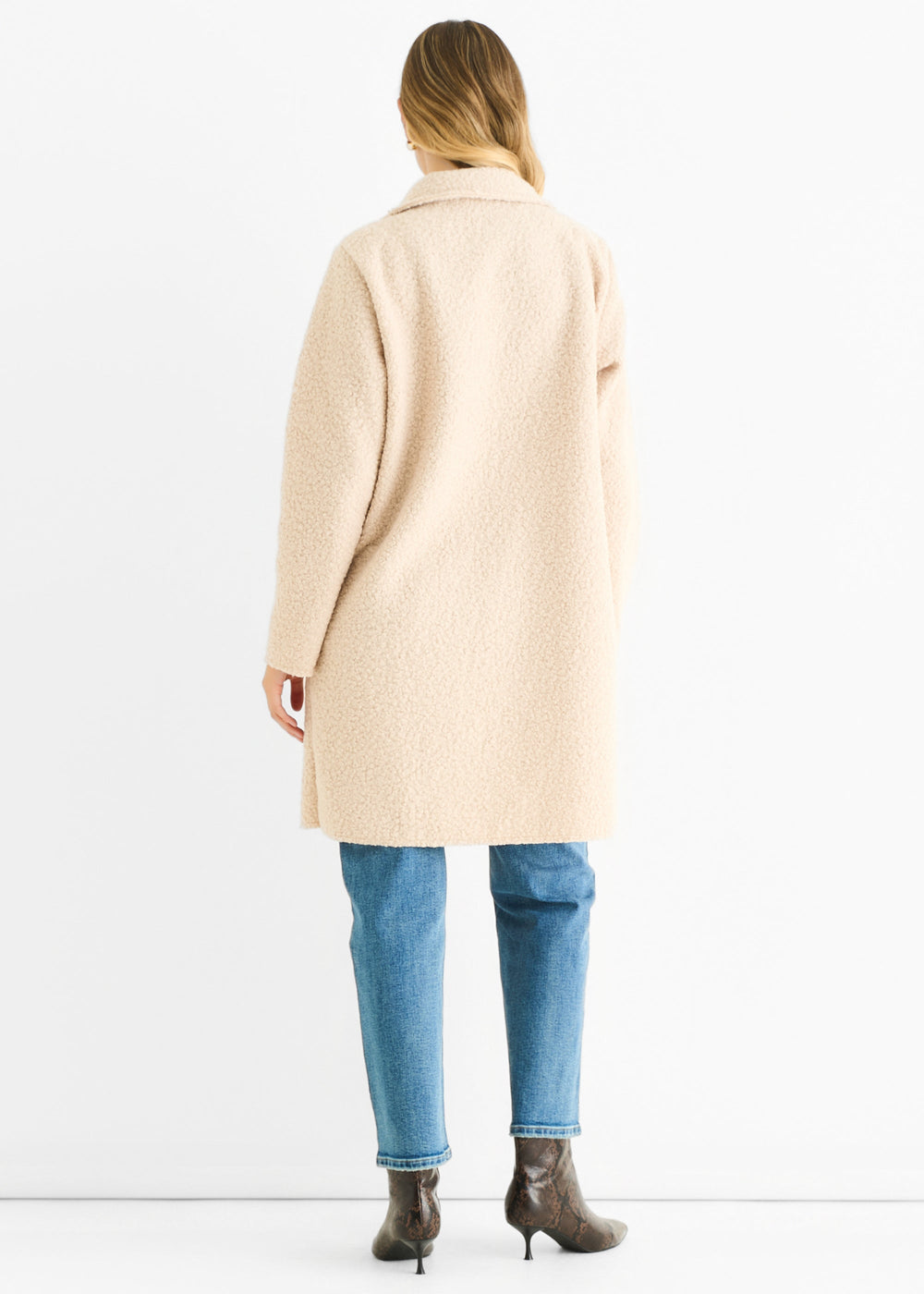 Beige Shearling Mid Length Double Breasted Jacket - jqwholesale.com