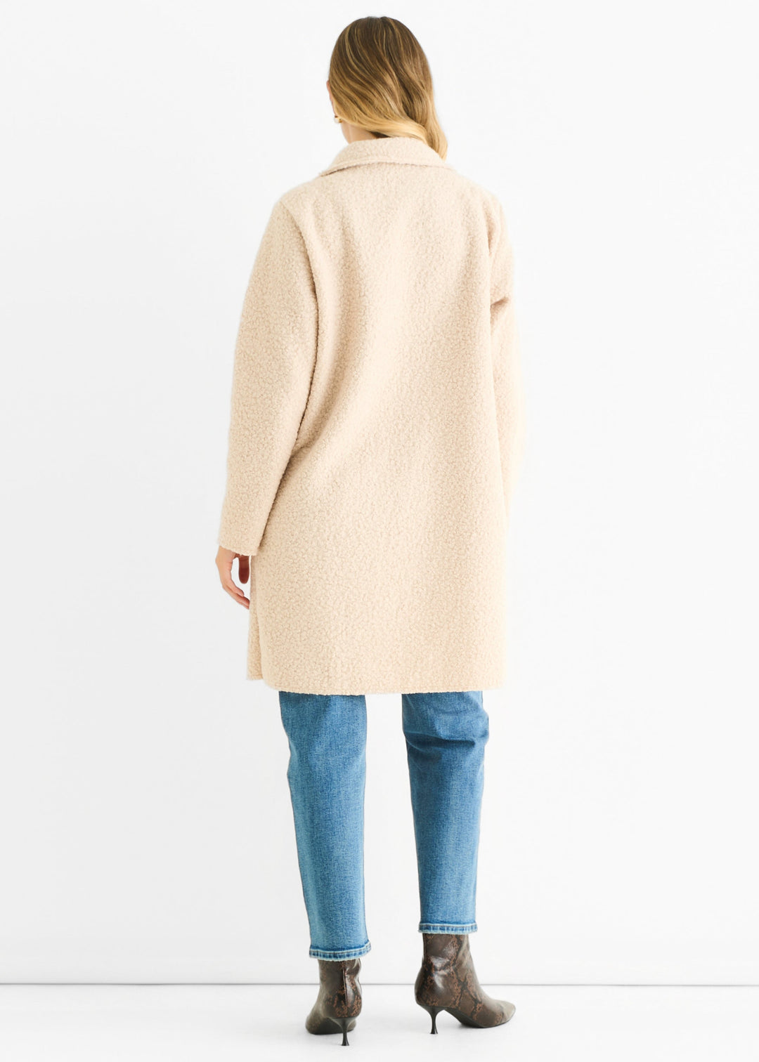 Beige Shearling Mid Length Double Breasted Jacket - jqwholesale.com