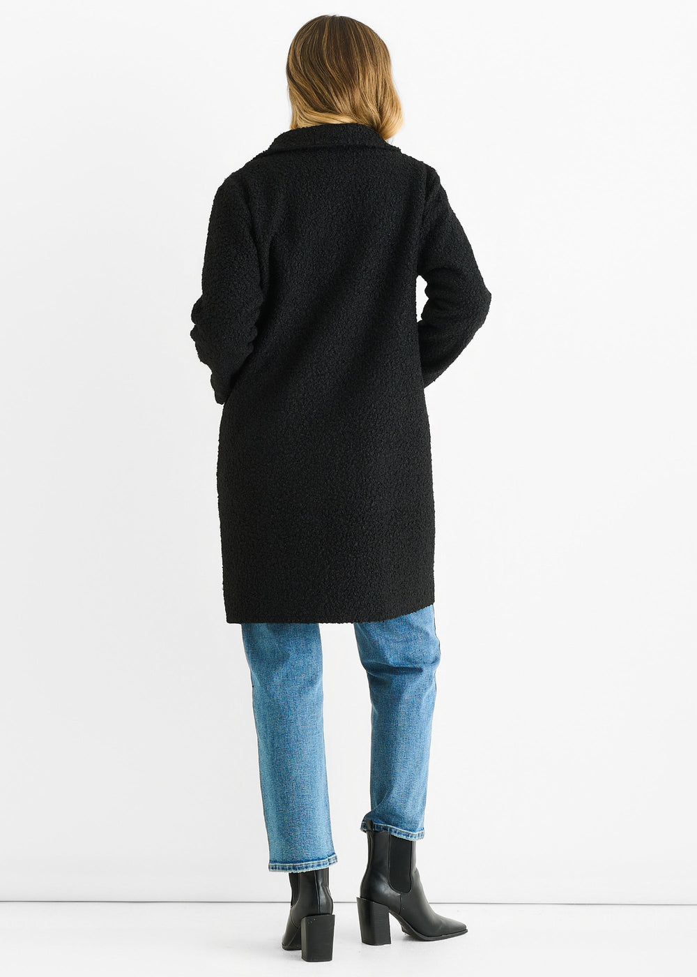 Black Shearling Mid Length Double Breasted Jacket - jqwholesale.com