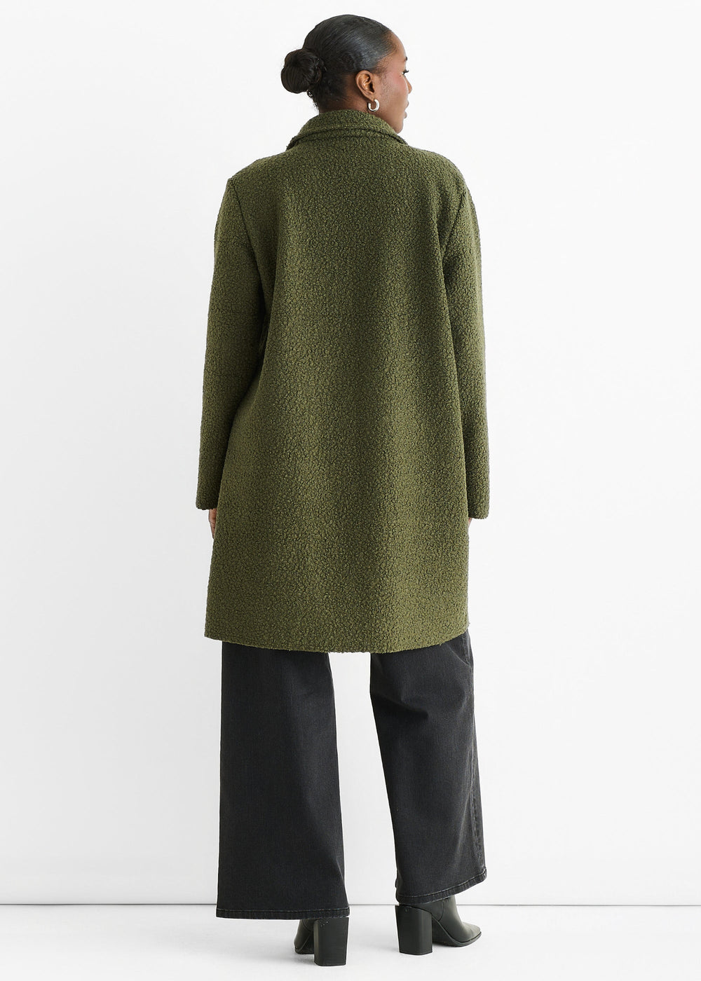 Khaki Shearling Mid Length Double Breasted Jacket - jqwholesale.com