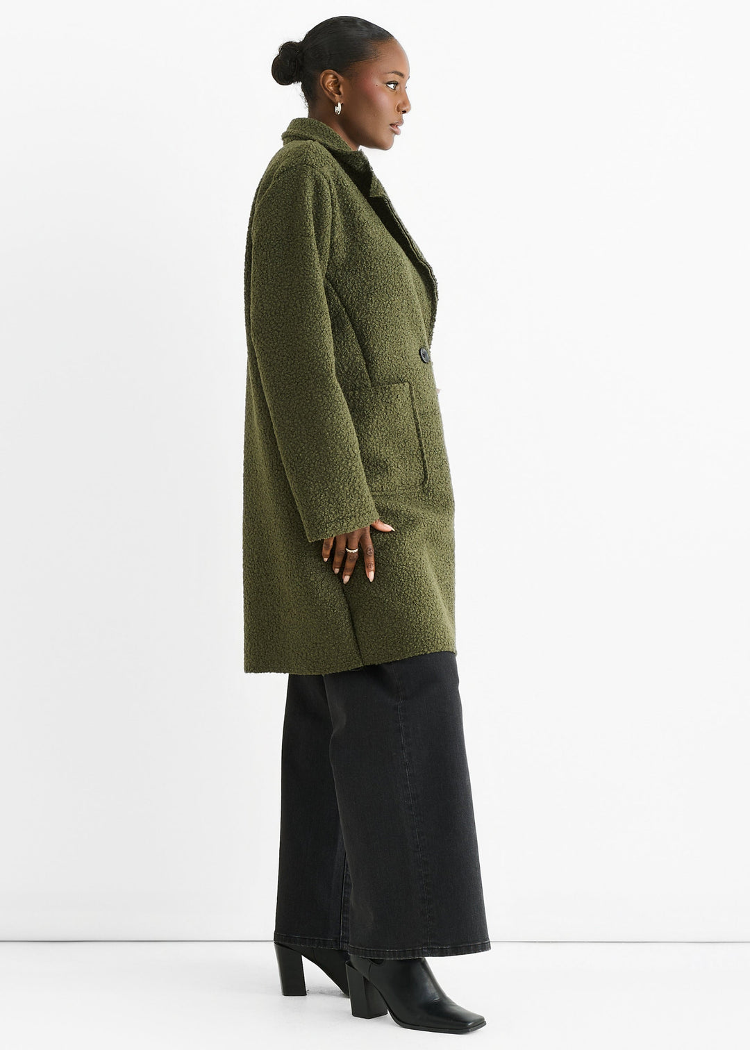 Khaki Shearling Mid Length Double Breasted Jacket - jqwholesale.com