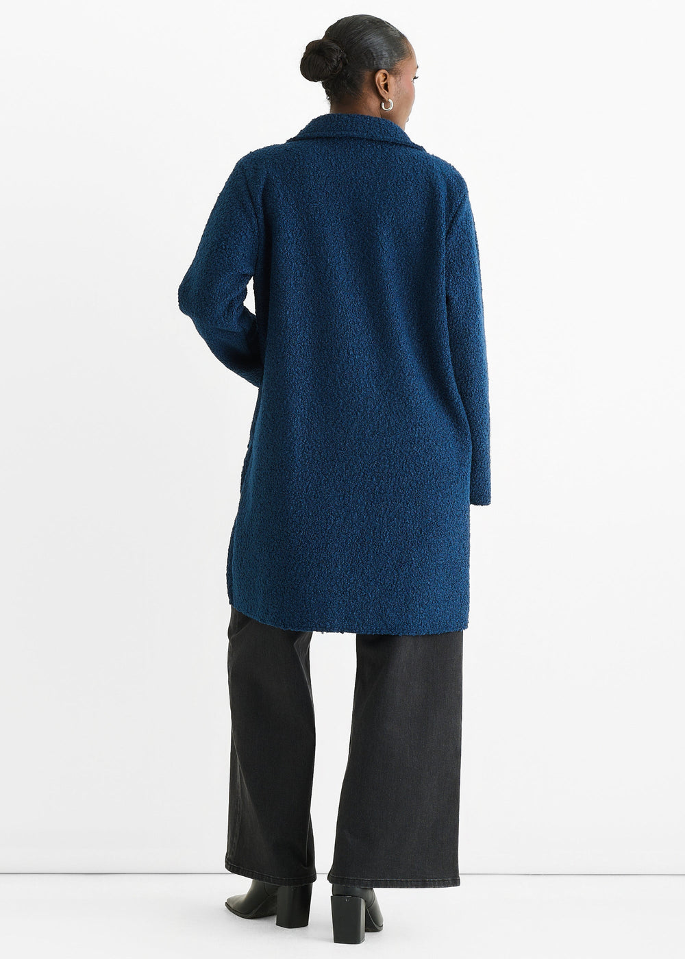 Navy Shearling Mid Length Double Breasted Jacket - jqwholesale.com