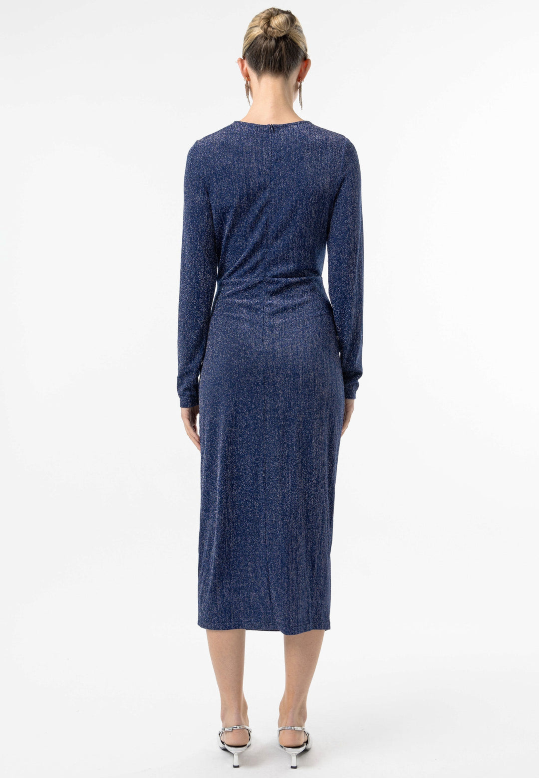 (5p. Pack) Metallic Long Sleeve Faux Wrap Midi Dress - jqwholesale.com