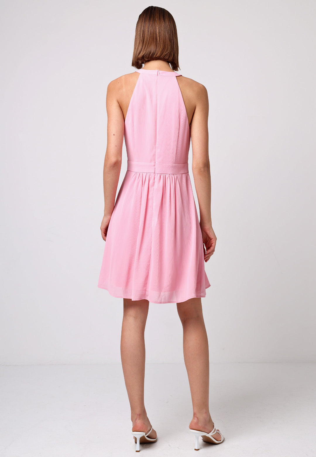 (5P. PACK) Chiffon Halter Neck Mini Dress in Pink - jqwholesale.com