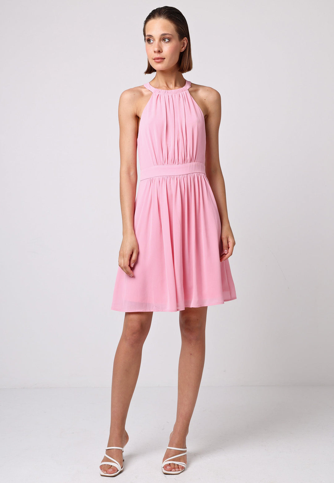 (5P. PACK) Chiffon Halter Neck Mini Dress in Pink - jqwholesale.com