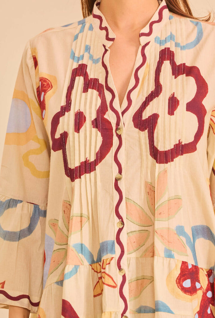 Short A-line dress in printed cotton- Flower