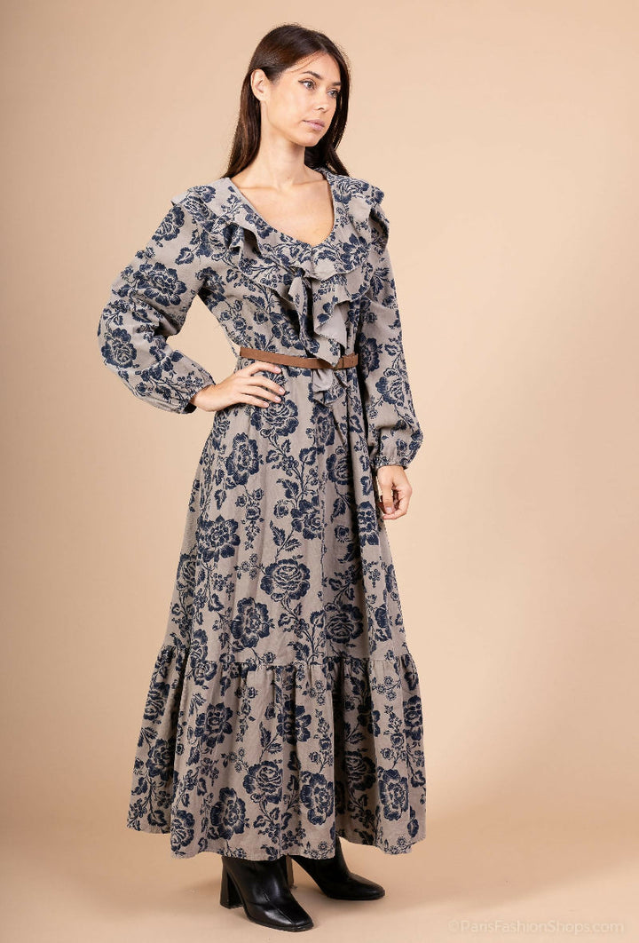 Long Floral Corduroy Dress — Chic Bohemian