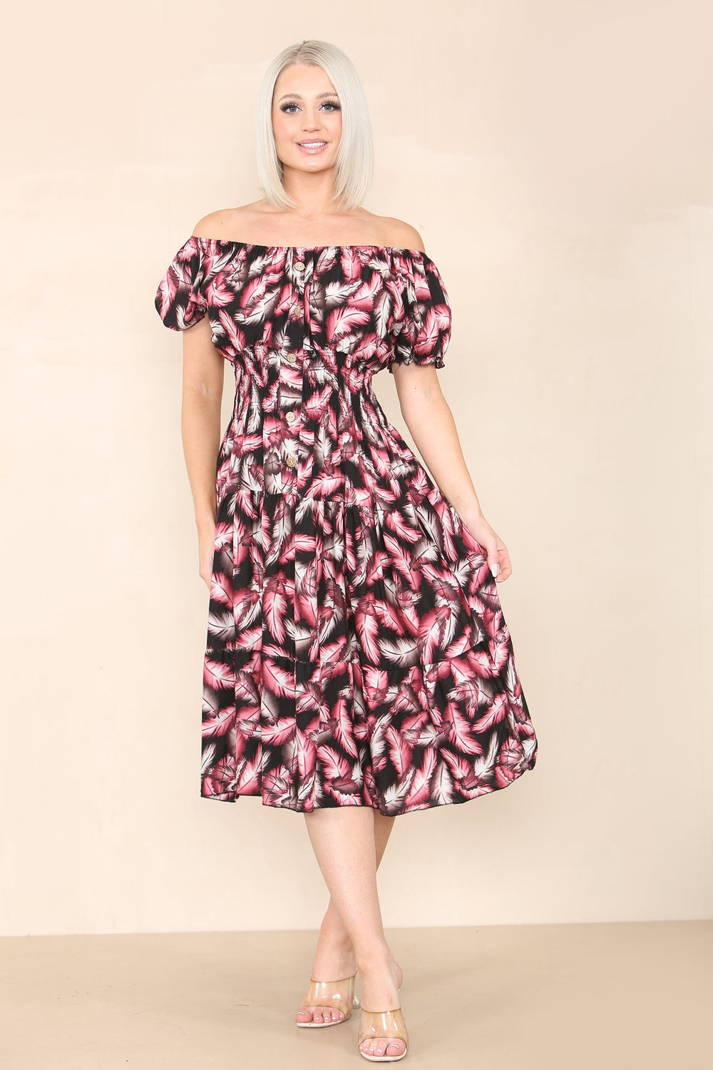 Feather Bardot Midi Dress (2P.PACK: S/M L/XL) - jqwholesale.com