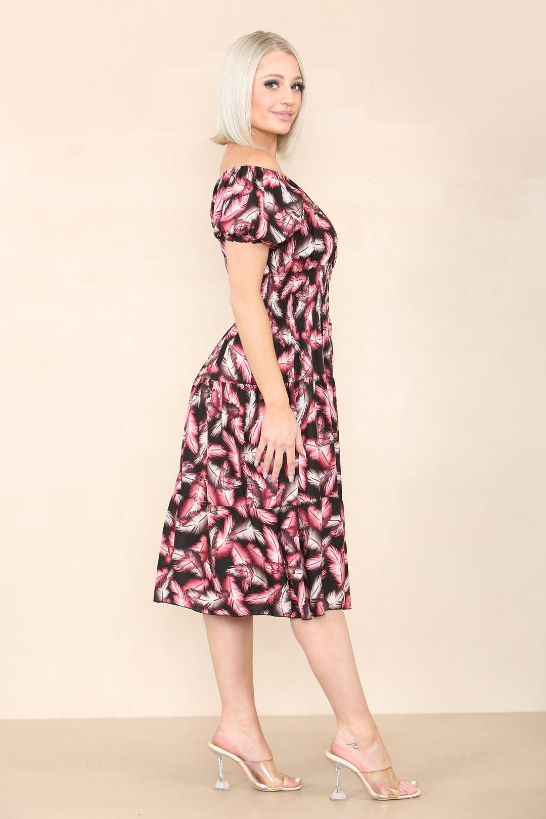 Feather Bardot Midi Dress (2P.PACK: S/M L/XL) - jqwholesale.com