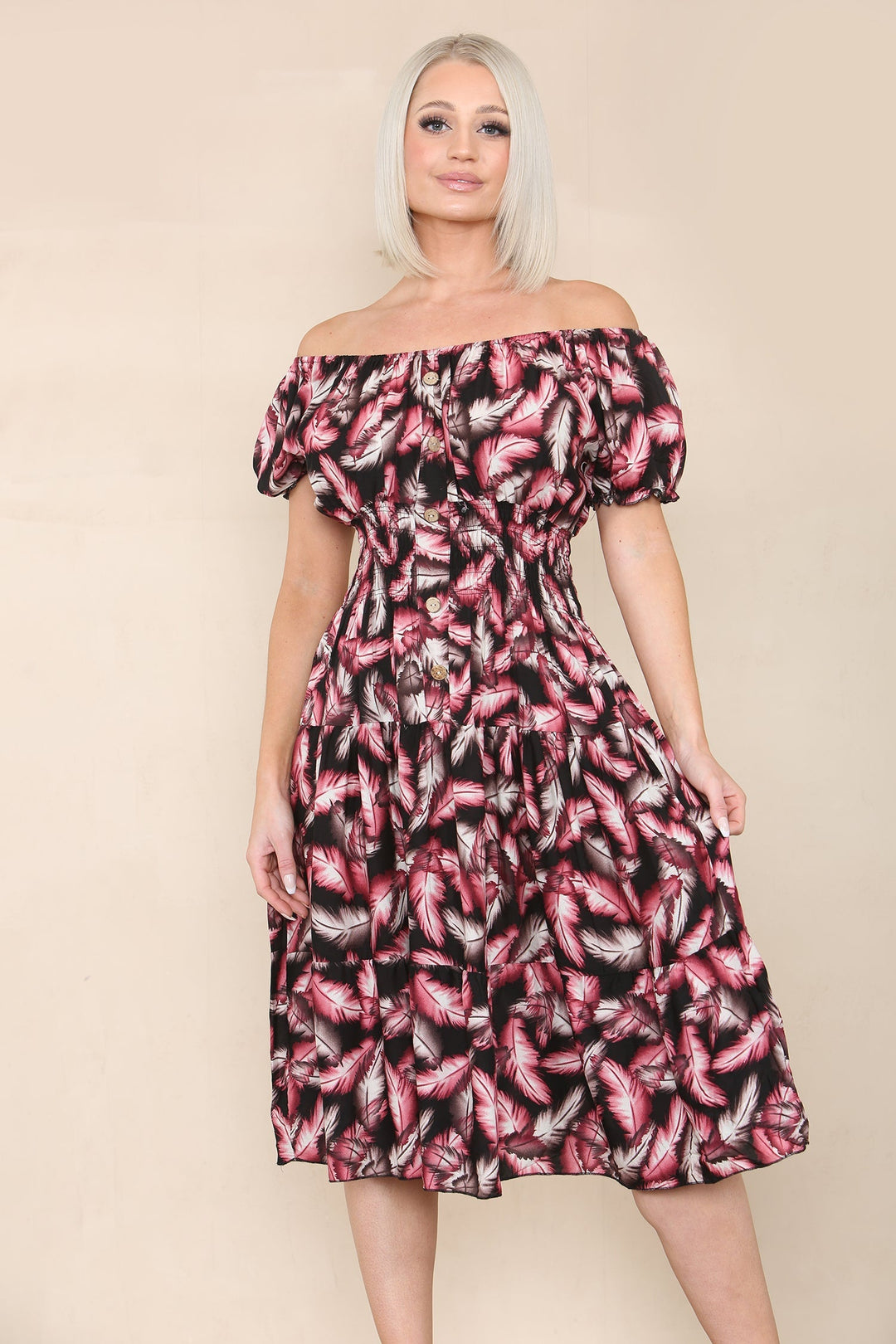 Feather Bardot Midi Dress (2P.PACK: S/M L/XL) - jqwholesale.com
