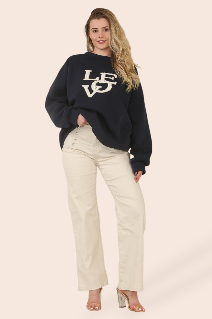 LOVE Oversized Cotton Sweatshirt Top - jqwholesale.com