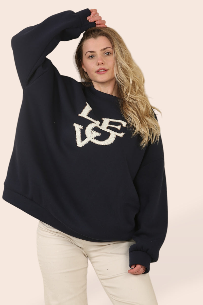 LOVE Oversized Cotton Sweatshirt Top - jqwholesale.com