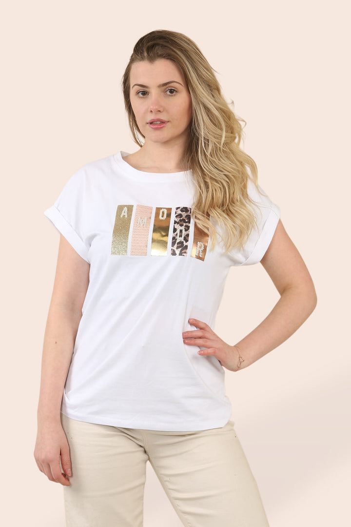 Amour Pearl Embellished Leopard T-shirt - jqwholesale.com