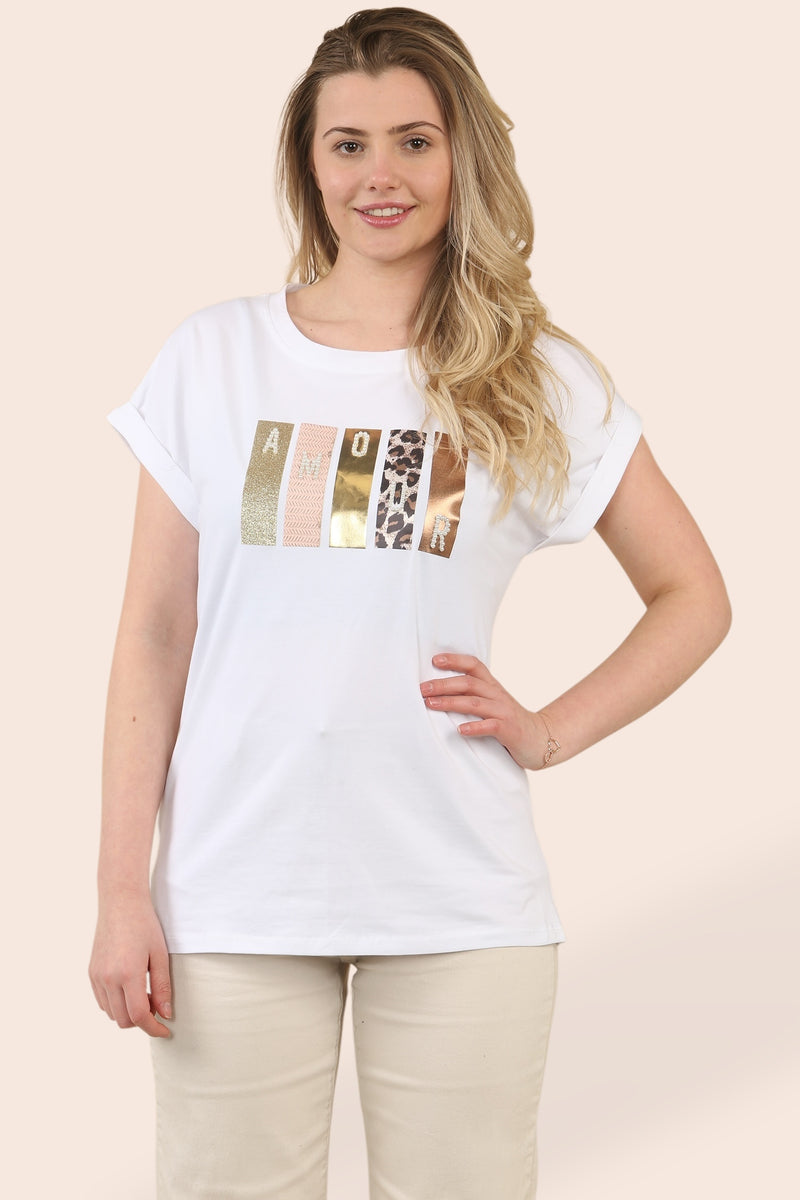 Amour Pearl Embellished Leopard T-shirt - jqwholesale.com