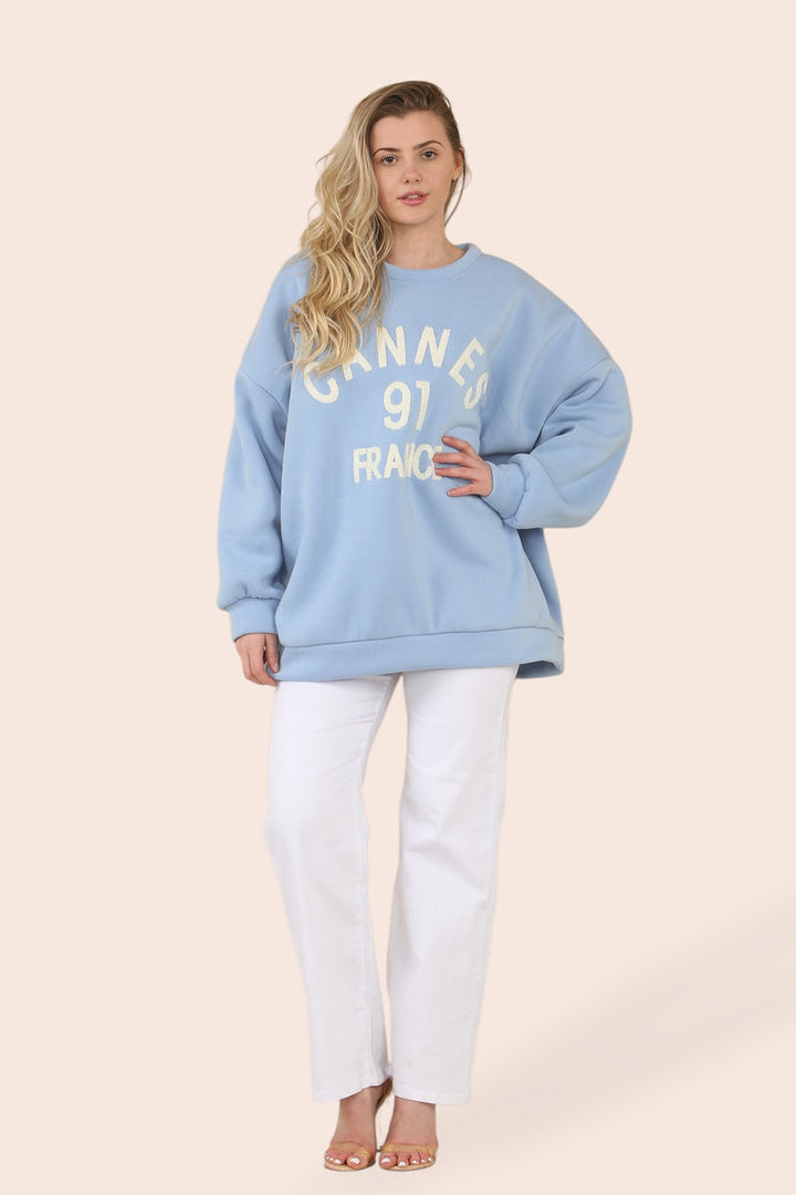 Cannes Oversized Cotton Sweatshirt Top - jqwholesale.com